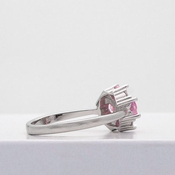 Pink 4 Leaf Clover Cubic Zirconia Ring, Sterling Silver Stamped 925, Size 6 - Picture 8 of 10